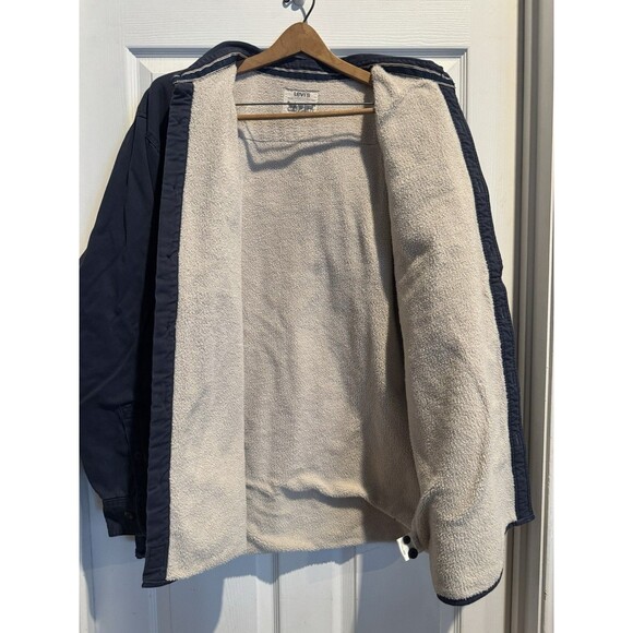 Levi's Chore Jacket Sherpa Lined Work Shacket Mens 3XL Blue Canvas Button Front - Picture 7 of 16